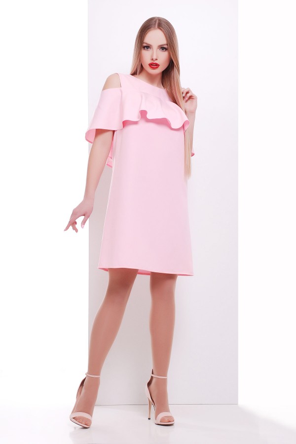 Розовое платье Ольвия GL664101 с вырезами на плечах