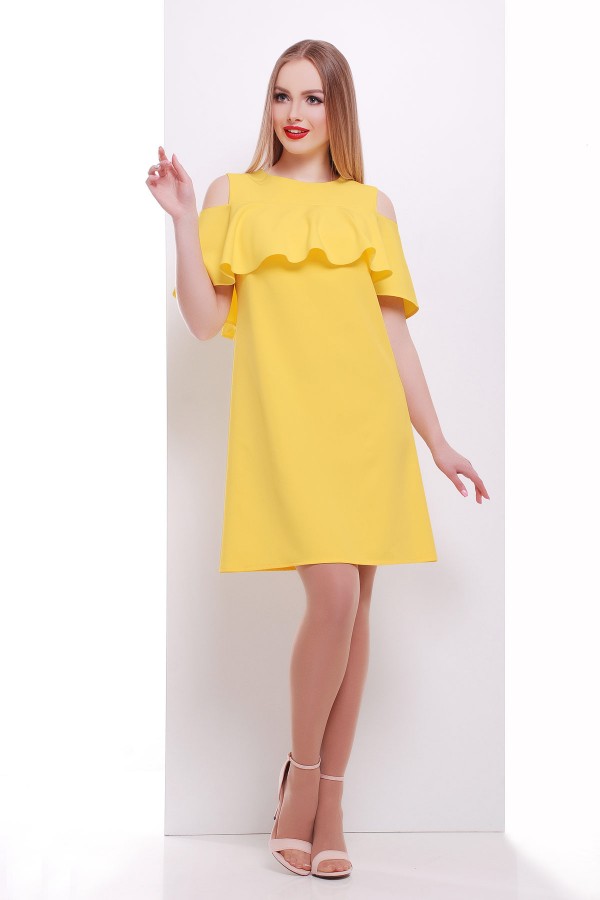 Желтое платье Ольвия GL664301 с вырезами на плечах