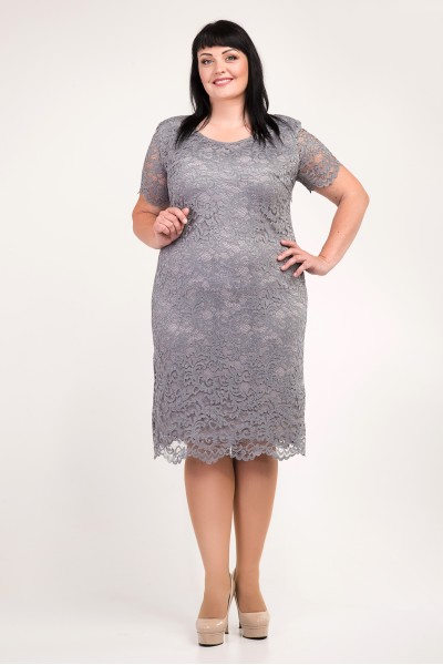 Красиве плаття великих розмірів VN34101 сіре з гіпюром