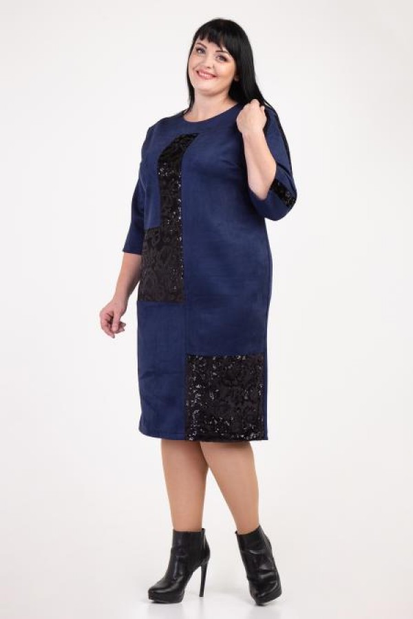 Платье деловое зимнее М366-01 синего цвета
