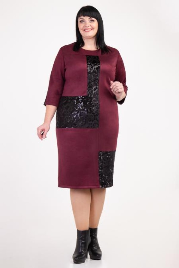 Платье деловое зимнее М366-02 бордового цвета