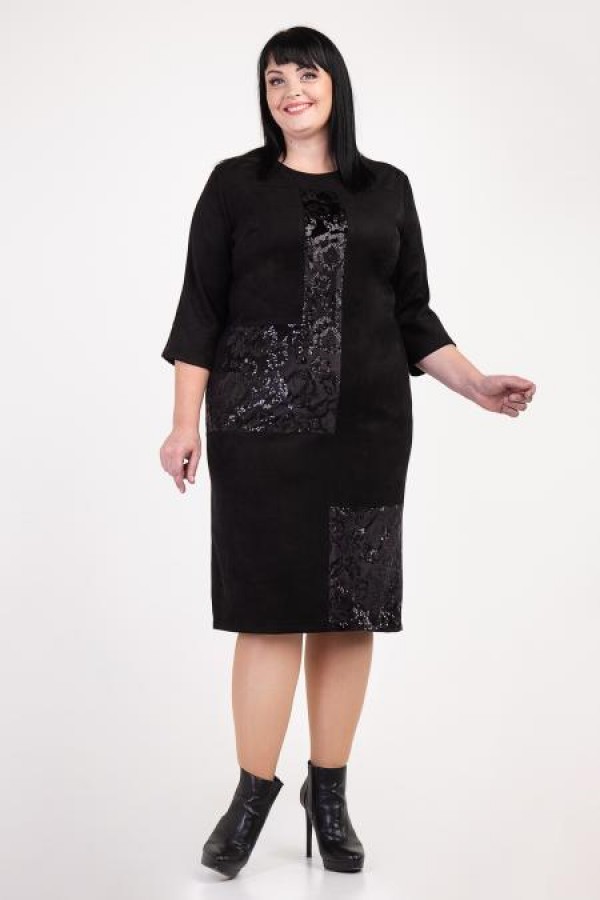 Платье деловое зимнее М366-05 черного цвета