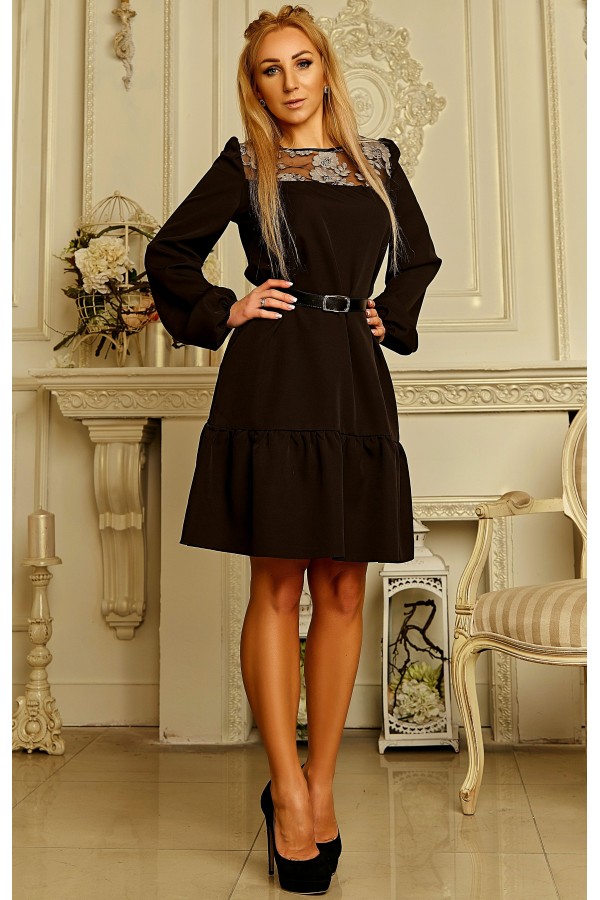 Платье с сеткой Селма AD713002 черного цвета 