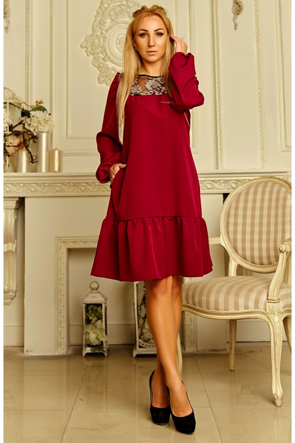 Плаття з сіткою Селма  AD713001бордового кольору