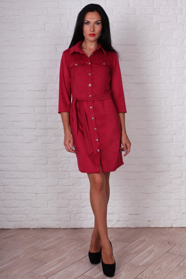 Замшеве осіннє плаття  AL72901 червоного кольору