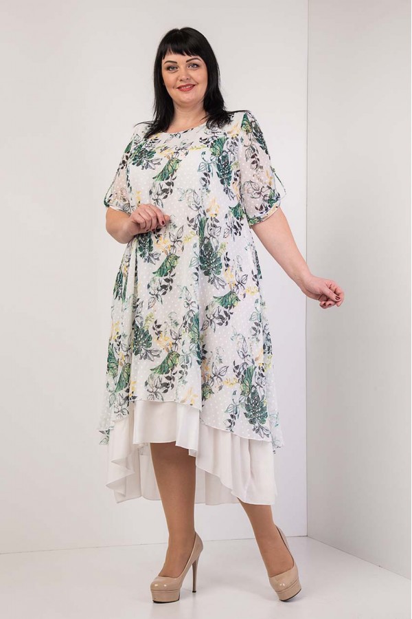 Літнє плаття великих розмірів VN34202 біле з квітами