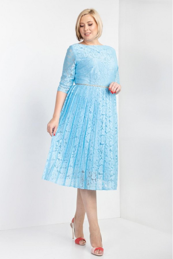Плаття  нарядне великого розміру VN39103 Брітні блакитне
