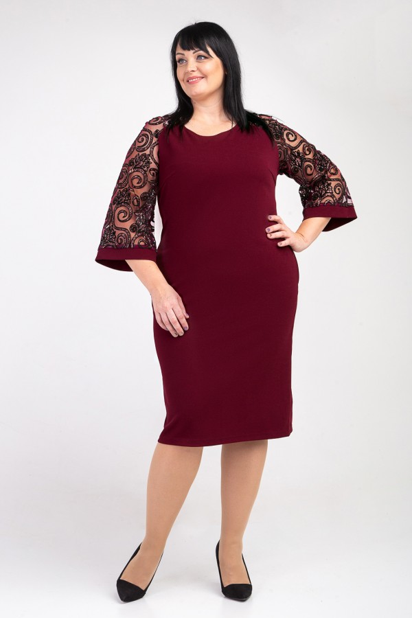 Плаття великих розмірів нарядне  М369-03 бордового кольору