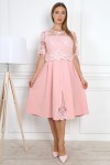 Нарядное розовое платье YM37502 с евросеткой большого размера 