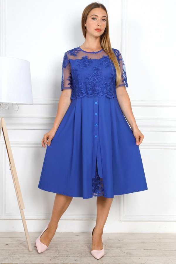 Нарядное синее платье YM37501 с евросеткой большого размера 
