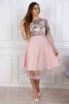 Праздничное розовое платье з евросеткою YM32021 пудра