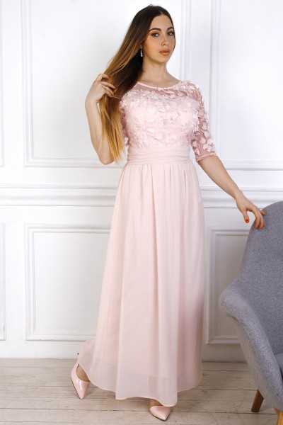 Святкове рожеве плаття з євросіткою YM35501 пудра