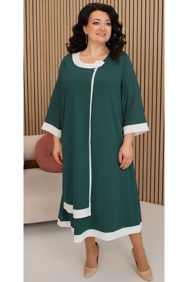 Шикарное нарядное платье свободного кроя 2024 большого размера LB241802 зеленый