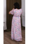 Платье длинное шифоновое нарядное новинка 2023 года большого размера LB219202 розовая в цветы