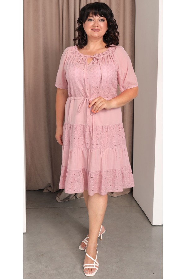 Платье из натуральной прошвы 2023 большого размера LB219303 розового цвета.