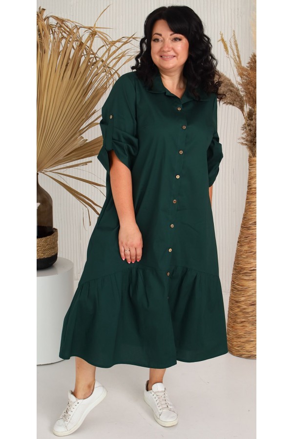 Платье рубашка 2023 большого размера LB243102 зеленое
