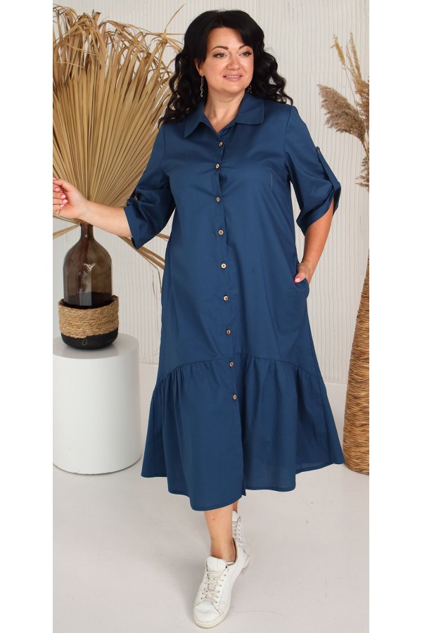 Платье рубашка 2023 большого размера LB243103 синяя