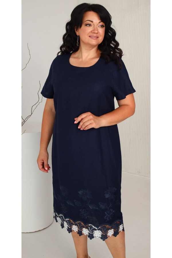 Сукня з льону великого розміру  новинка 2023 літо LB243701 синій