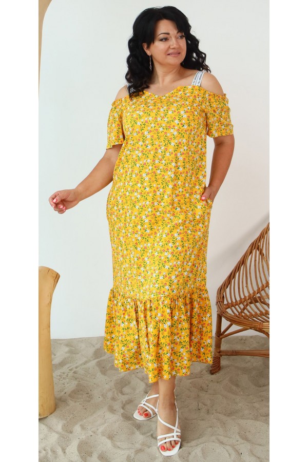 Платье большого размера летнее LB243303 желтый