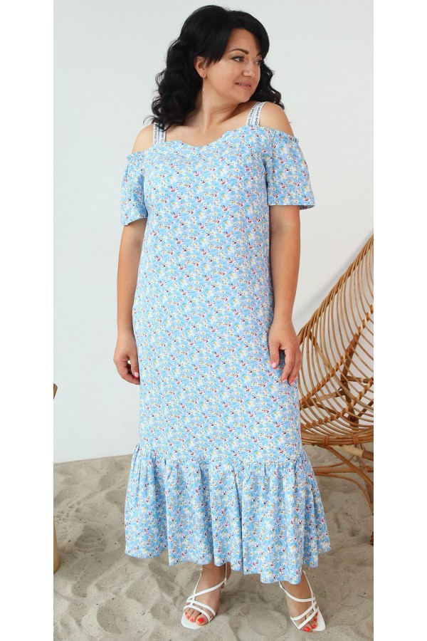Летнее платье 2023 большого размера штапель LB243301 голубой