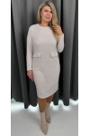 Теплое деловое платье 2025 большого размера LB260003 беж