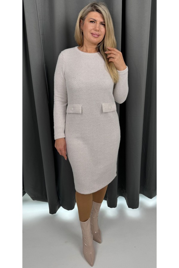 Теплое деловое платье 2025 большого размера LB260003 беж