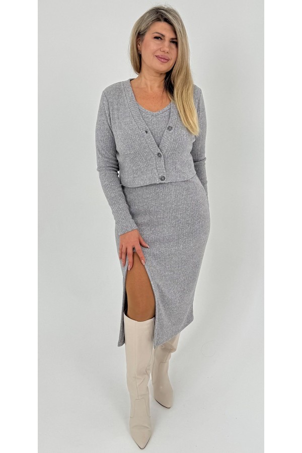 Теплое деловое платье 2025 большого размера LB270601 серый