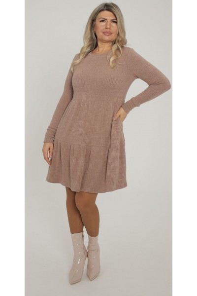 Зимове плаття 2025  великого розміру LB270702 беж Зимове плаття 2025  великого розміру LB270702 беж