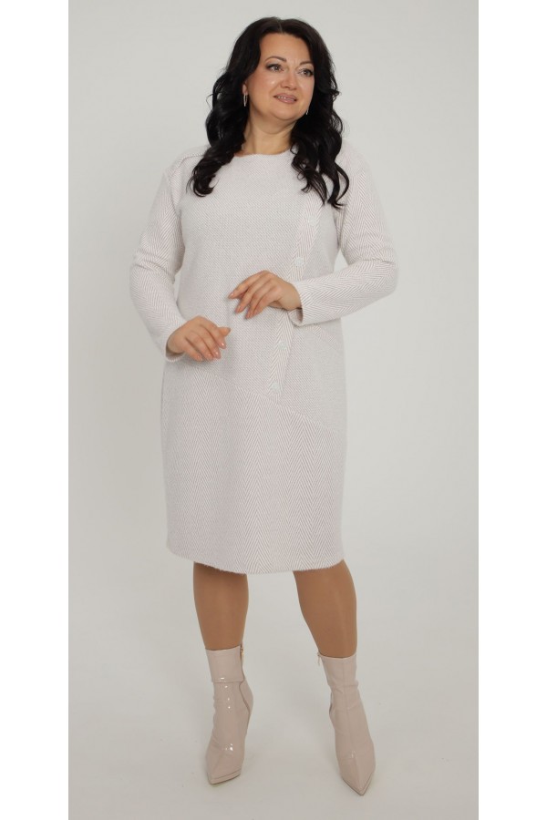 Теплое деловое платье 2025 большого размера LB271503 беж
