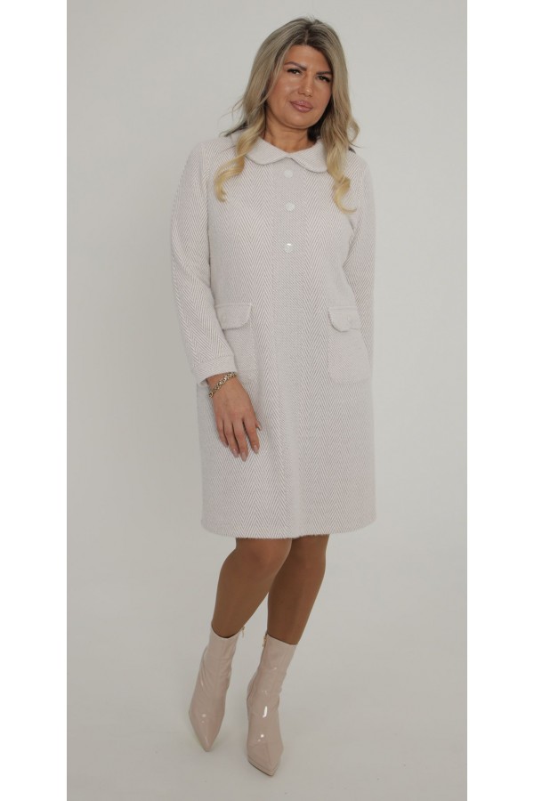 Теплое деловое платье 2025 большого размера LB271703 беж Теплое деловое платье 2025 большого размера LB271703 беж