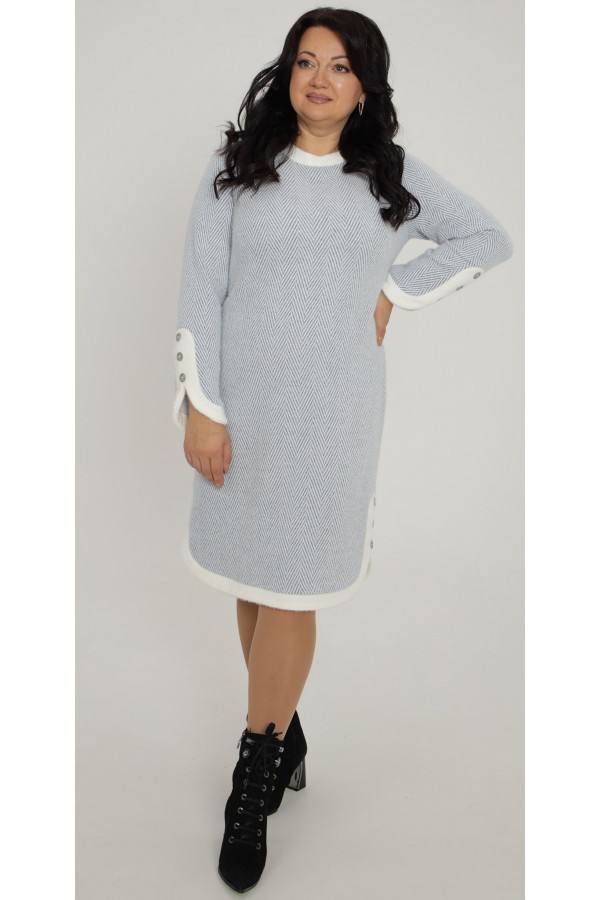 Теплое деловое платье 2025 большого LB271802 голубое