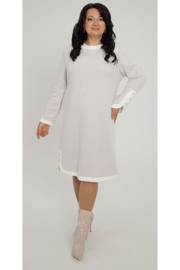 Теплое деловое платье 2025 большого размера LB271803 беж