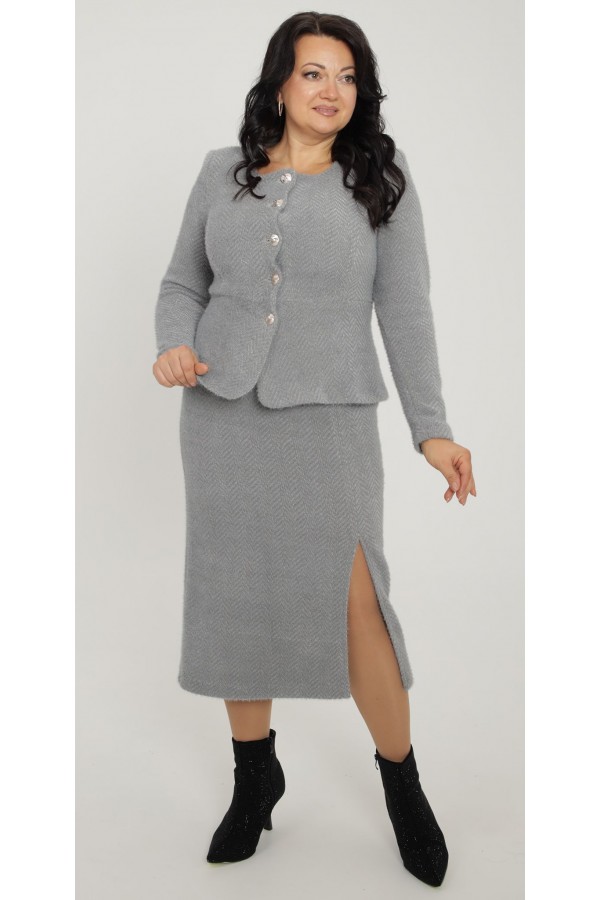 Теплий класичний костюм  2025 великого розміру LB272101 сірий 