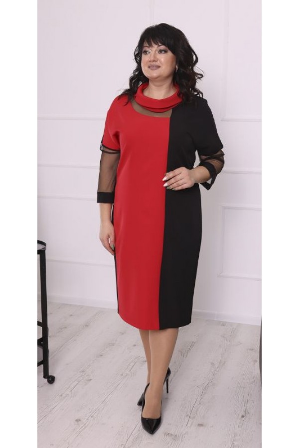 Ділова сукня великого розміру осінь-зима  LB229903 чорно-червоний