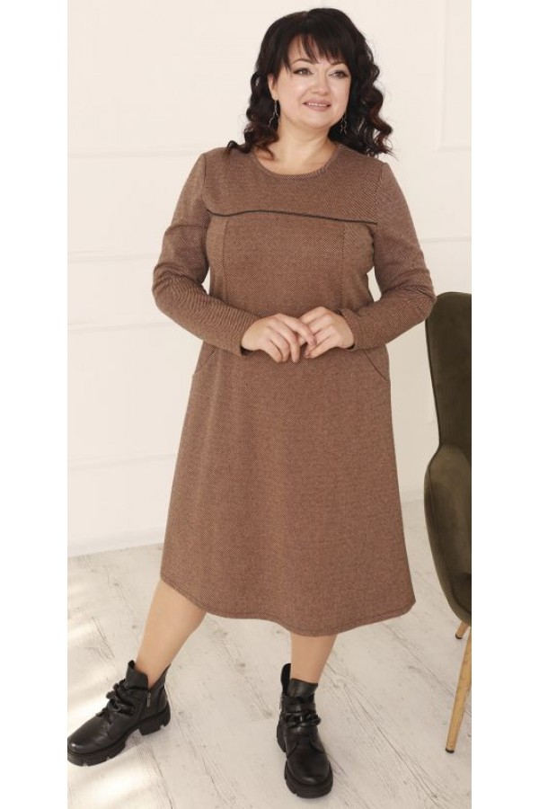 Купити чудову теплу сукню сезону осінь-зима великого розміру LB235901 мокко