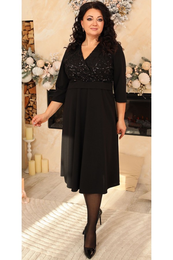 Шикарна нарядна сукня  великого розміру LB226701 чорна паєтка