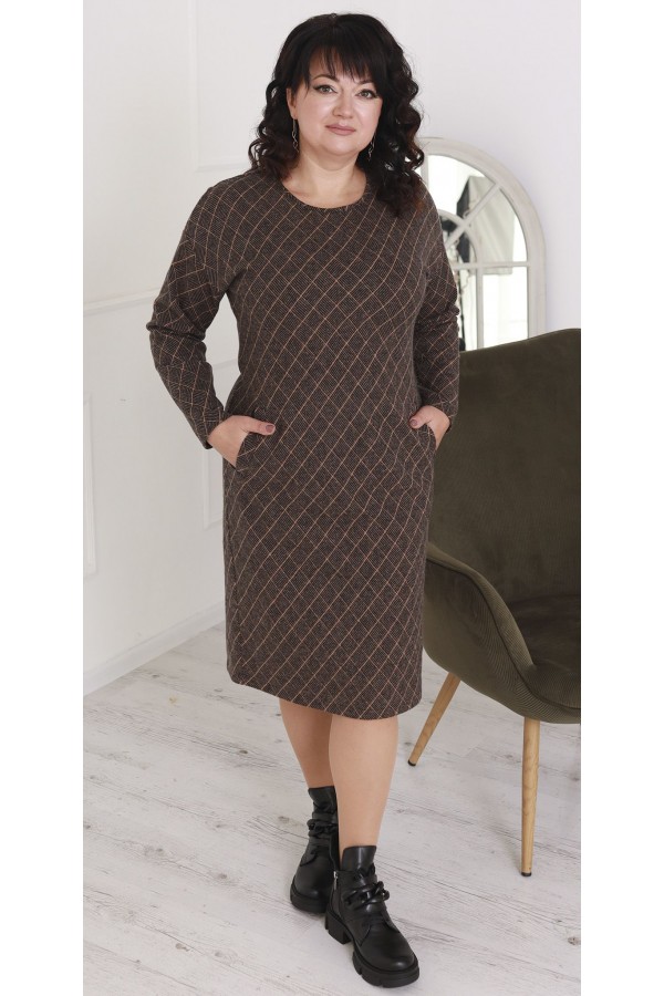 Купити чудову теплу сукню сезону осінь-зима великого розміру  LB235703 коричневий