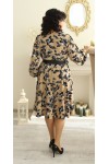 Коктейльное цветочная платье большого размера с поясом LB225501 капучино
