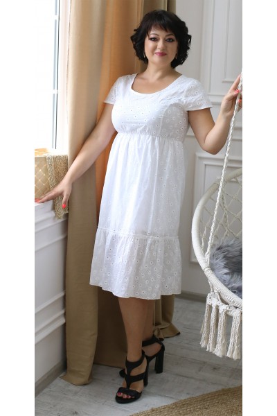  Стильное летнее платье прошва большого размера LB204601 белое