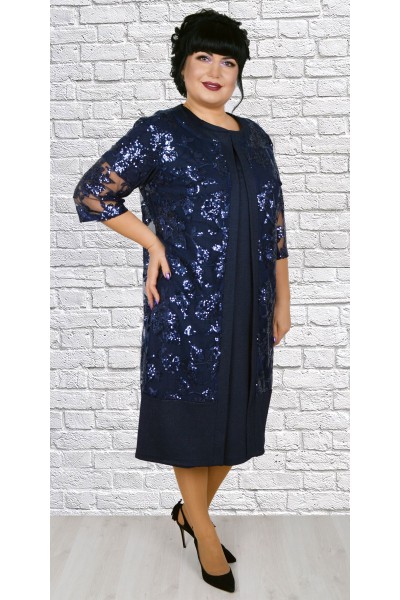 Роскошное платье  с кардиганом большого размера LB188803 синий