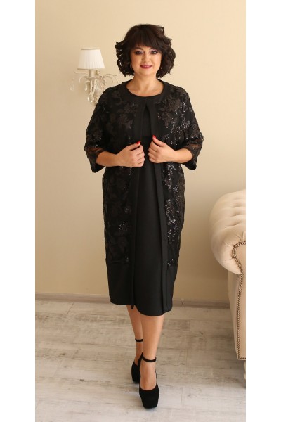 Роскошное платье  с кардиганом большого размера LB188801 черный 