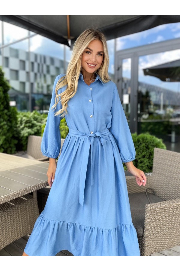 Великолепное платье из льна сезона весна-лето YM45301 голубой