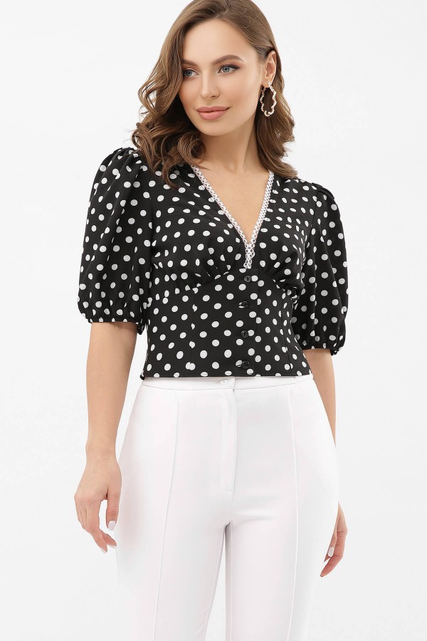 Блуза Инара к/р GL68536 цвет черный-белый горох