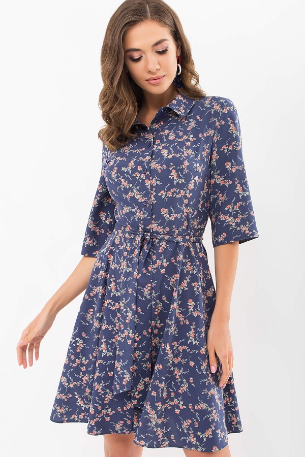 Платье Асфари к/р GL68907 цвет т.джинс-коралл цветок