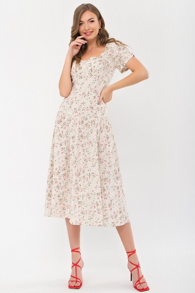 Платье Никси к/р GL 70879 цвет молоко-персик.Розы