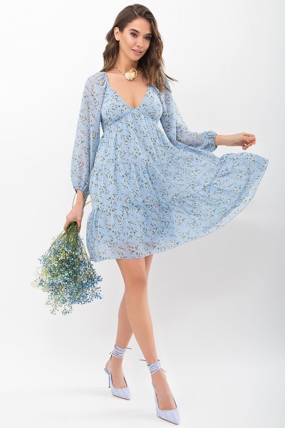 Платье Хельга д/р GL68128 цвет голубой-белый м.цветы
