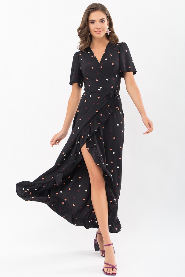 Платье Румия к/р GL69079 цвет черный-горох цветной